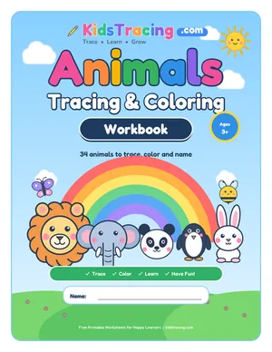 Cover of the Animals Tracing and Coloring Workbook