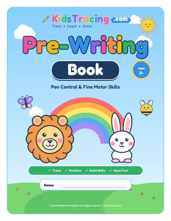 Cover of the Pre-Writing Lines and Shapes Book, a free printable pen control workbook for ages 3–5